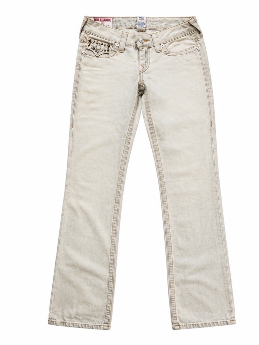 True Religion Cream Flare Jeans with Studded Pocket